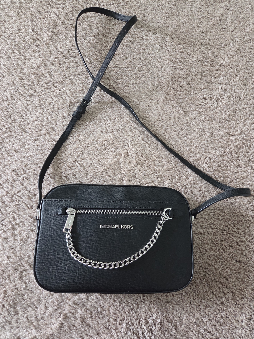 Michael Kors Black Crossbody with Silver Chain Accent